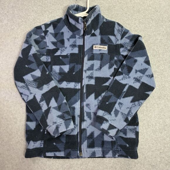 Columbia Kids Fleece Jacket Size Small 8 Blue Geometric Full Zip Warm Outdoor - Picture 1 of 8